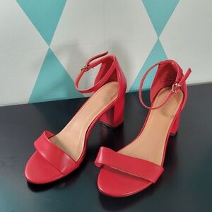 women's red ankle-strap block-heel sandals